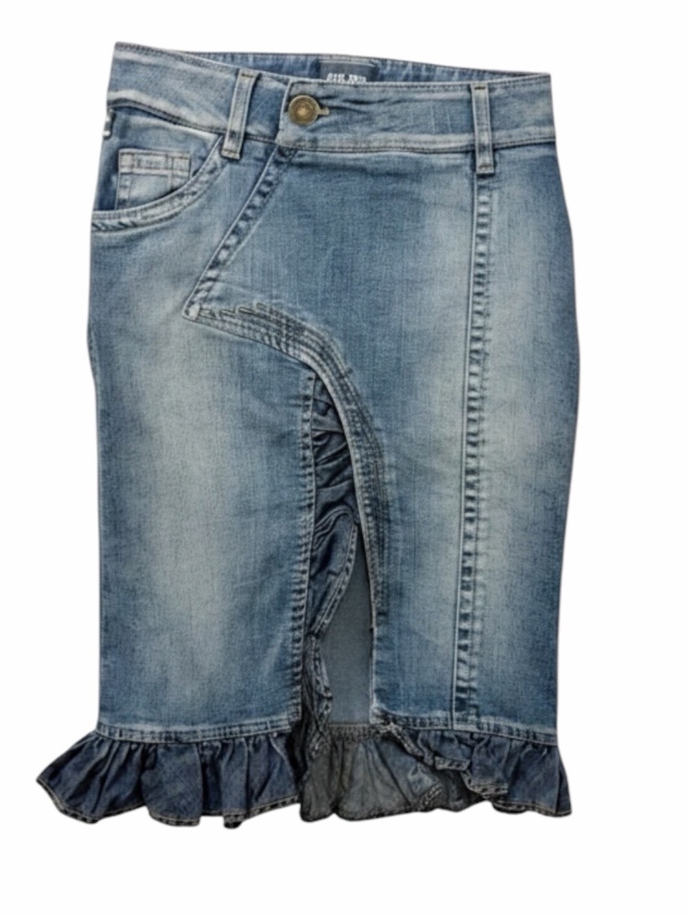 Jean Paul Gaultier Blue Denim Ruffle Hem Skirt
